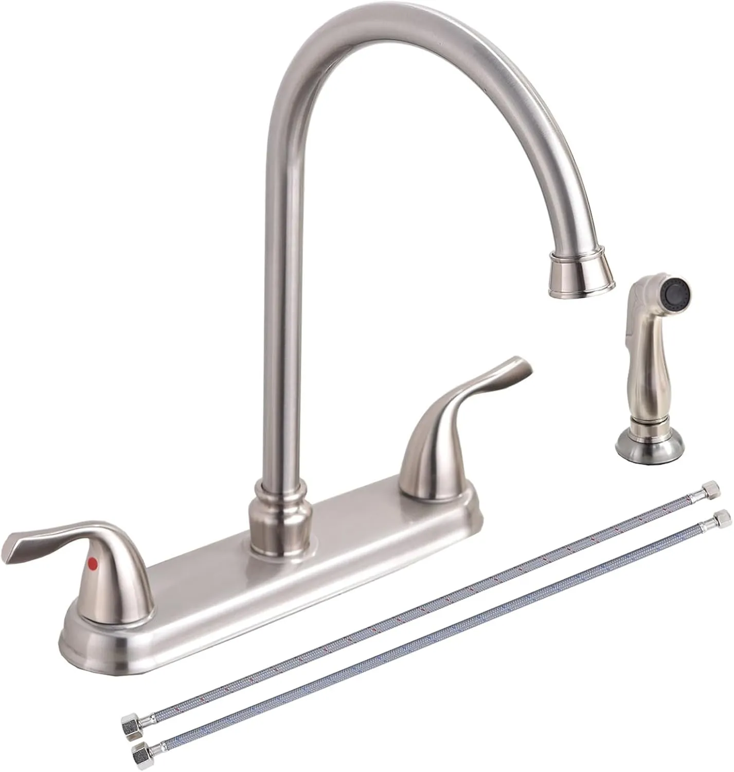 SHACO Kitchen Faucet with Side Sprayer, Stainless Steel 2 Handle Kitchen Sink Faucet with Water Supply Line, Brushed Nickel High Arch 360 Swivel Kitchen Faucet for Sink 3 Hole 4 Hole