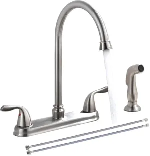 SHACO Kitchen Faucet with Side Sprayer, Stainless Steel 2 Handle Kitchen Sink Faucet with Water Supply Line, Brushed Nickel High Arch 360 Swivel Kitchen Faucet for Sink 3 Hole 4 Hole