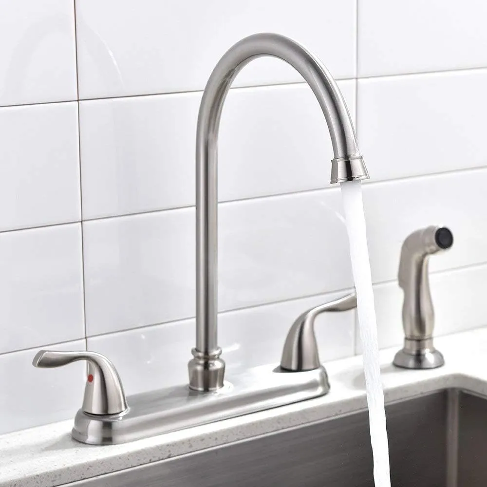 SHACO Kitchen Faucet with Side Sprayer, Stainless Steel 2 Handle Kitchen Sink Faucet with Water Supply Line, Brushed Nickel High Arch 360 Swivel Kitchen Faucet for Sink 3 Hole 4 Hole