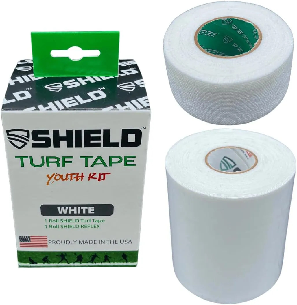 Shield Turf Tape Youth Kit Football | Turf Tape Flag Football, USA Made, 3 Inch Wide, 4-Way Stretch Flexibility, Waterproof, Reflex Stretch Tape, White