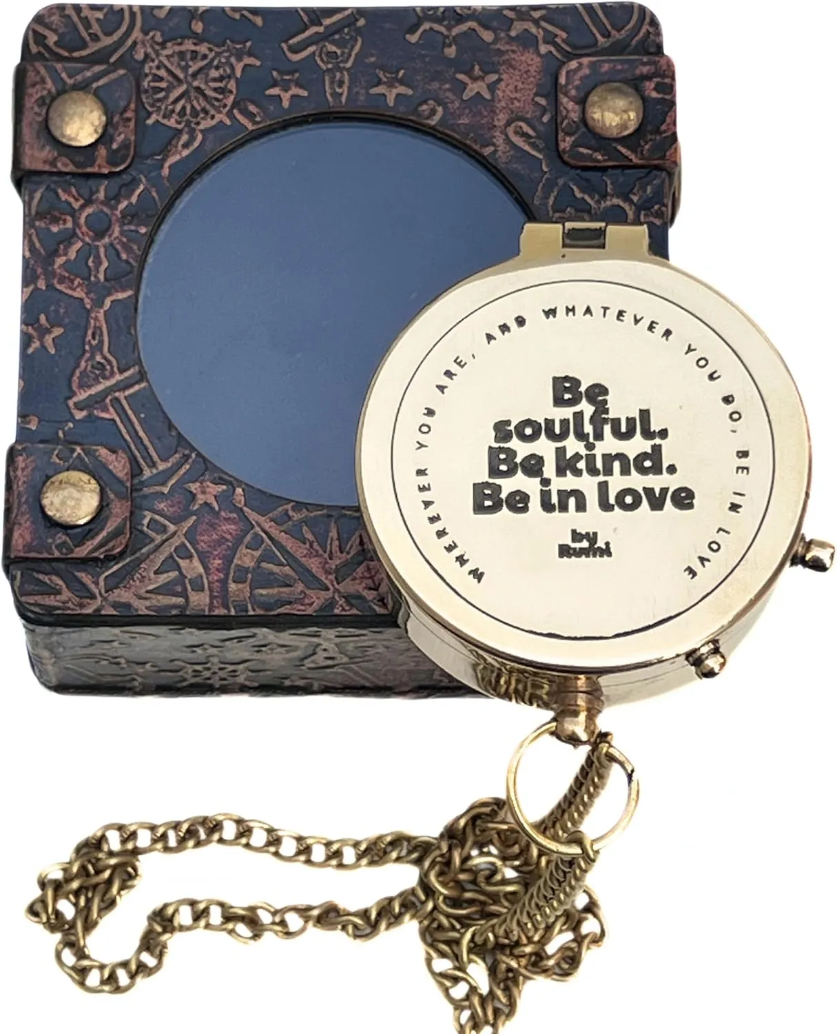 Shiny Brass Engraved Magnetic Compass with Leather Case – Detailed Engraving, Functional Maritime Navigation Tool – Collectible Gift for Sailors & Adventurers – Perfect Home Décor