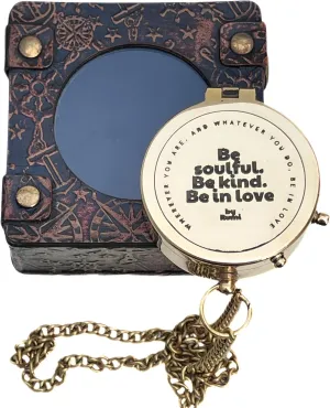 Shiny Brass Engraved Magnetic Compass with Leather Case – Detailed Engraving, Functional Maritime Navigation Tool – Collectible Gift for Sailors & Adventurers – Perfect Home Décor