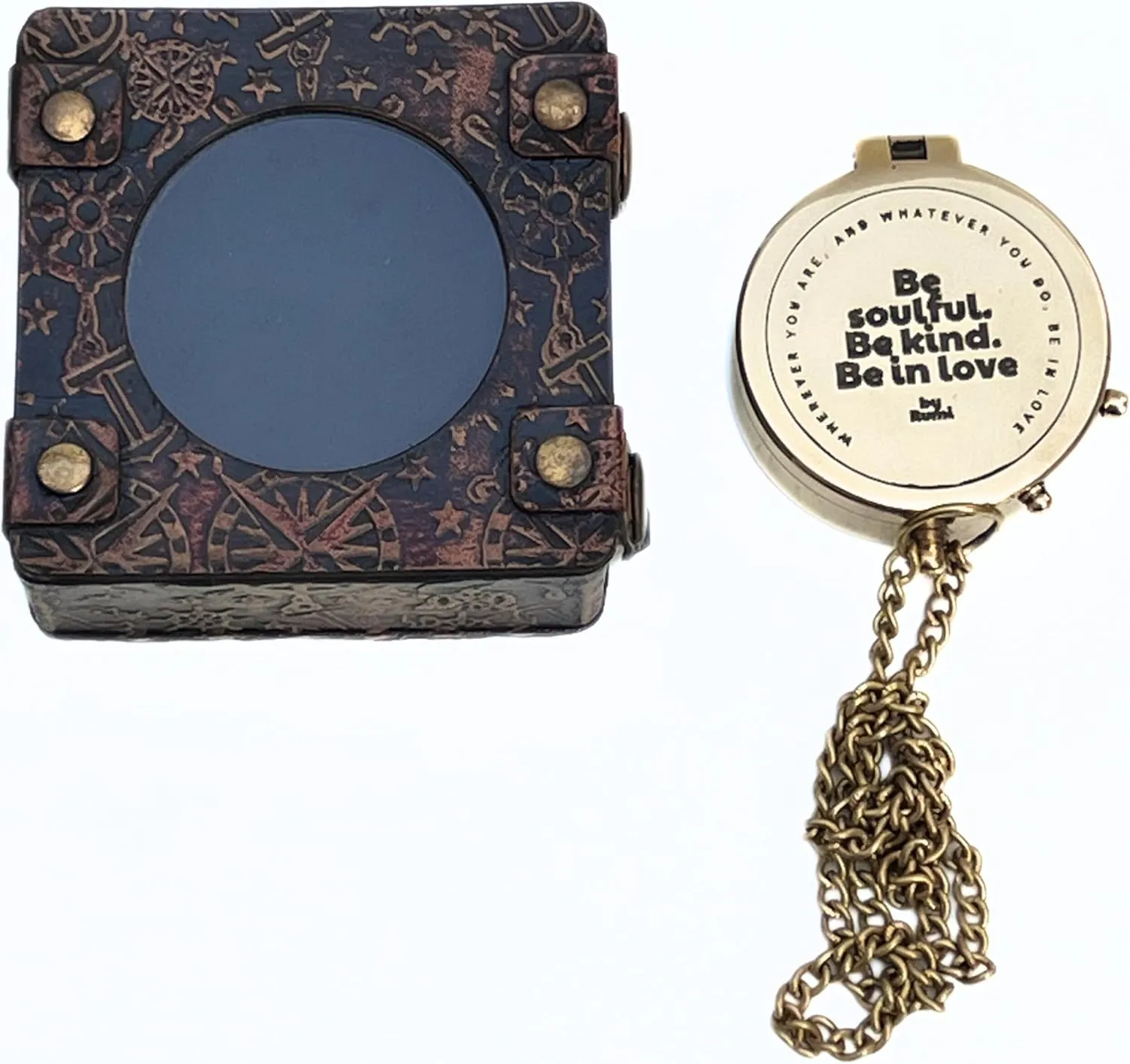 Shiny Brass Engraved Magnetic Compass with Leather Case – Detailed Engraving, Functional Maritime Navigation Tool – Collectible Gift for Sailors & Adventurers – Perfect Home Décor