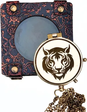 Shiny Brass Magnetic Pocket Compass with Engraved Lion Logo Open Lid Design Vintage Style Navigation Tool for Hiking Home Decor and Unique Gift Idea