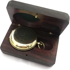 Shiny Brass Push Button Compass, Camping & Hiking Compass with Wooden Box Vintage Marine Pocket Compass Gift