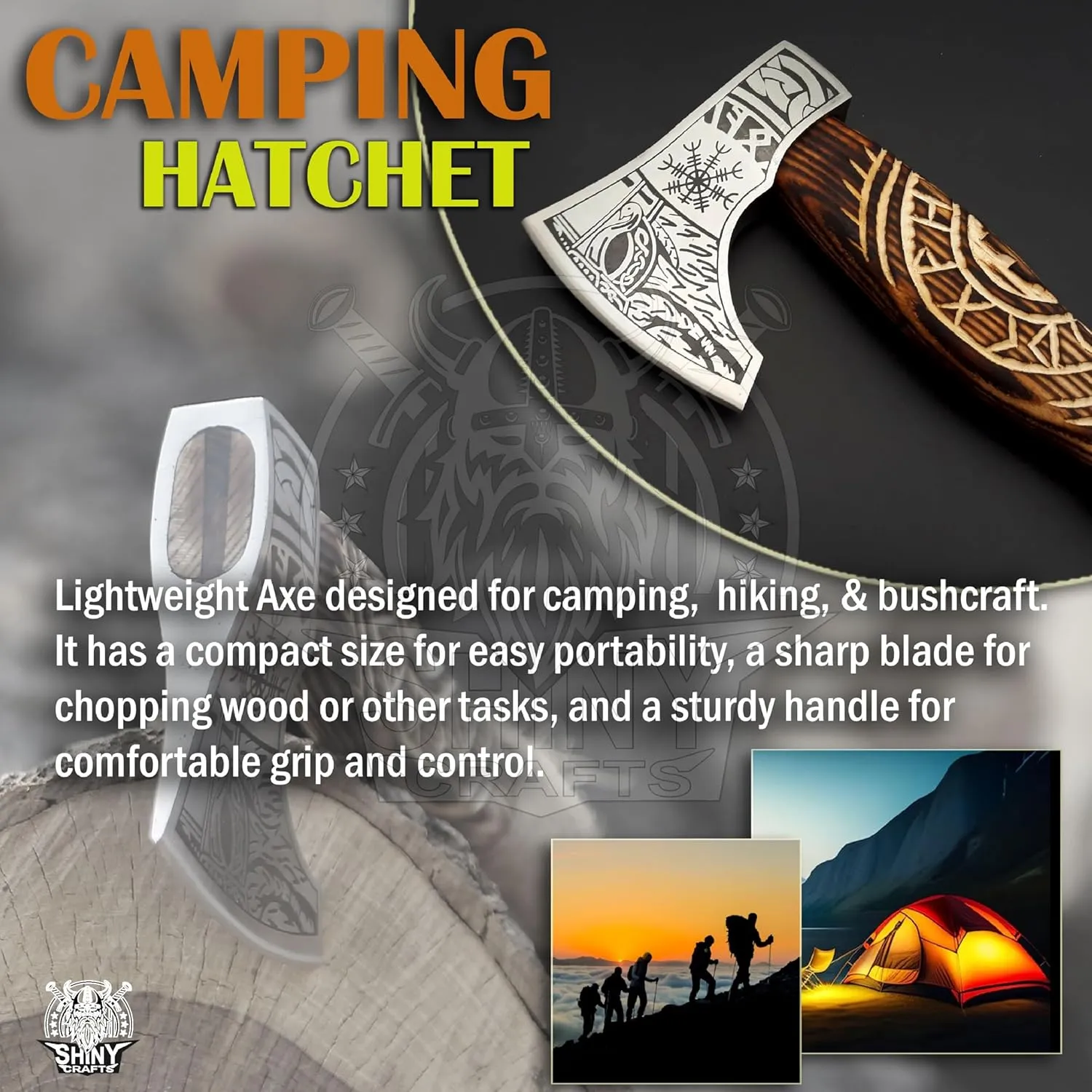 SHINY CRAFTS-Viking Axe Bearded Axe Tomahawk Birthday Gifts-Hatchet,Throwing Axes Gifts for him Wood Working Tool Viking Gifts for Men Camping Hatchet Tomahawk with Sheath (SCA 14)