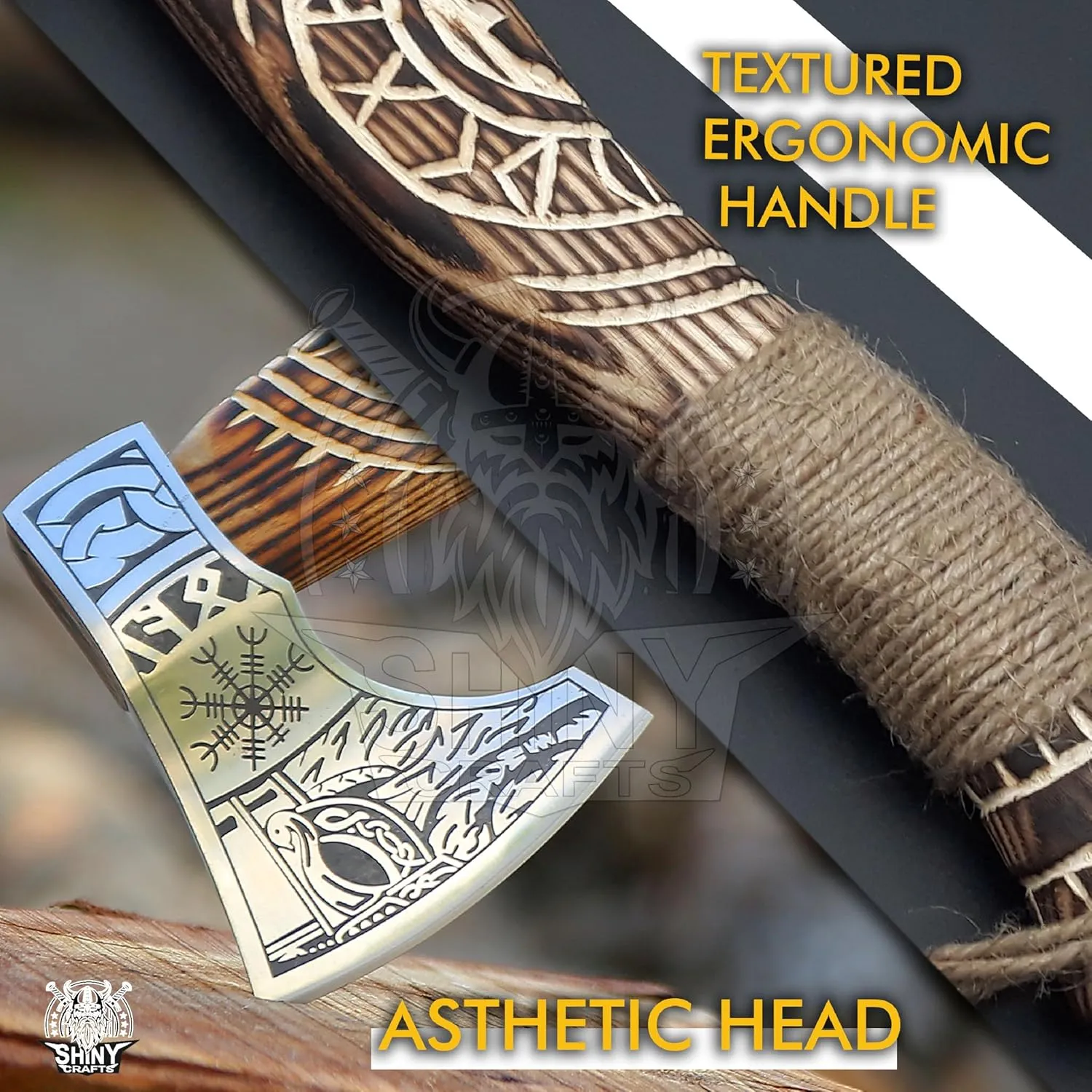 SHINY CRAFTS-Viking Axe Bearded Axe Tomahawk Birthday Gifts-Hatchet,Throwing Axes Gifts for him Wood Working Tool Viking Gifts for Men Camping Hatchet Tomahawk with Sheath (SCA 14)