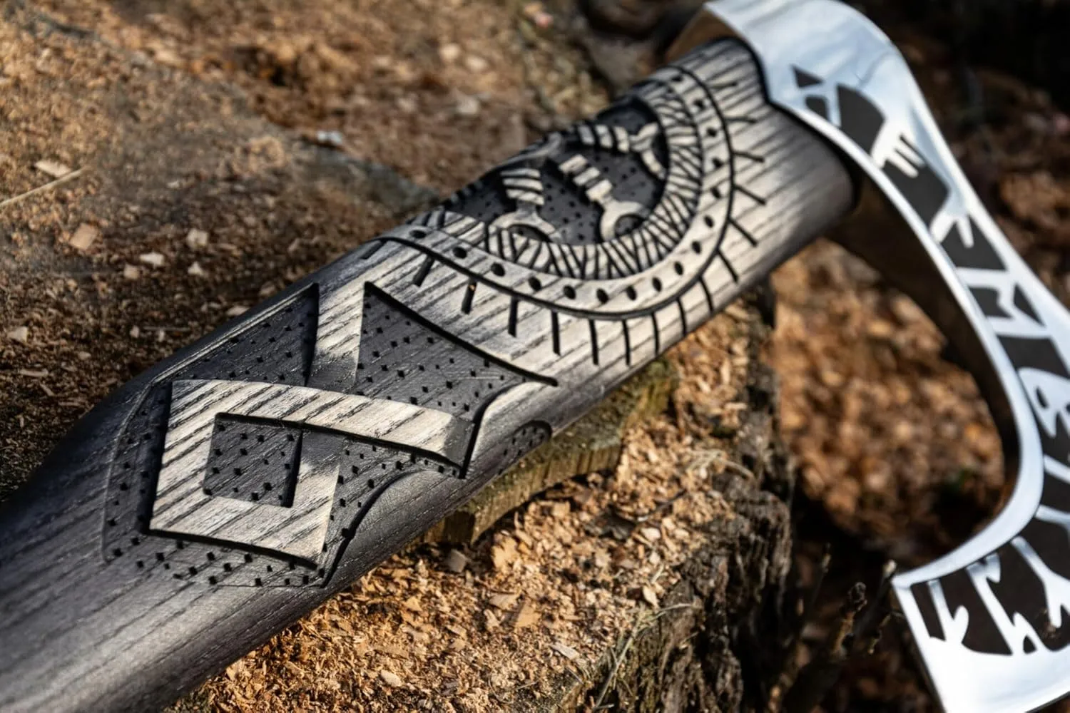 SHINY CRAFTS Viking Axe Hatchet - 27" Long Helm of Awe Carved Forged Steel With Engraving, Medieval Tomahawk, Runic Bearded Axe With Genuine Leather Sheath (VBA-0011)