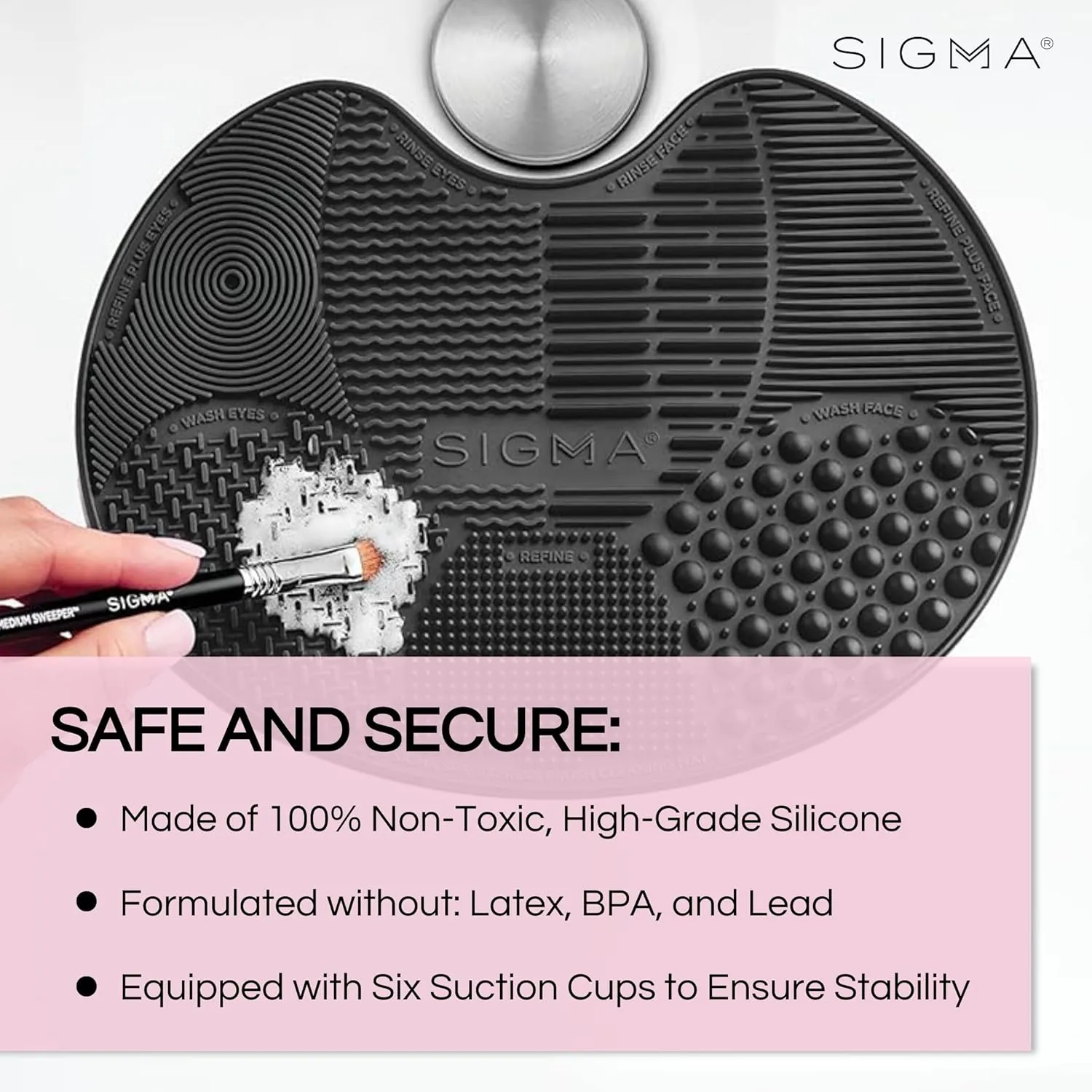 Sigma Beauty Makeup Brush Cleaner Mat – Sigma Spa Express Silicone Makeup Brush Cleaning Mat with Suction Cups for Cleaning Makeup Brushes, Compact Design Fit for Any Travel Makeup Kit (Black)