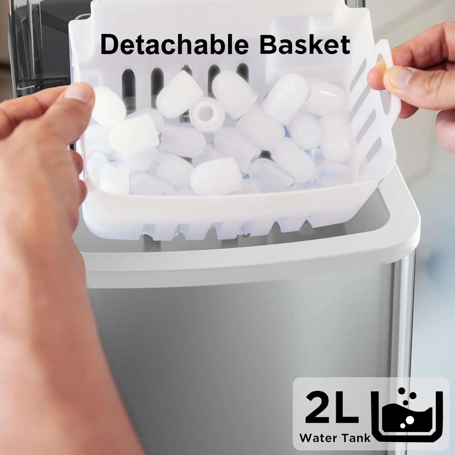 Silonn Ice Makers Countertop, 9 Cubes Ready in 6 Mins, 26lbs in 24Hrs, Self-Cleaning Ice Machine with Ice Scoop and Basket, 2 Sizes of Bullet Ice, Stainless Steel
