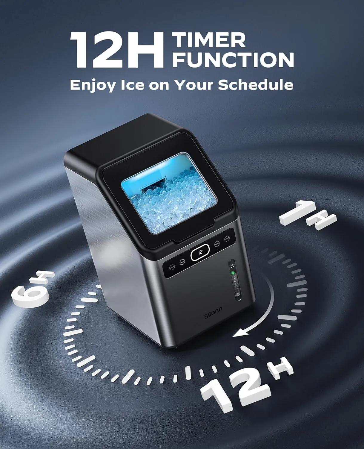Silonn Nugget Ice Makers Countertop - 44lbs per Day Ice Machine with Self-Cleaning, Timer Pebble Ice Maker with Soft Chewable Ice, One-Click Operation Ice Machine, Stainless Steel