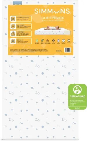Simmons Kids Quiet Nights Dual Sided Baby Crib Mattress & Toddler Mattress - Sustainably Sourced Core - Waterproof - Hypoallergenic - GREENGUARD Gold Certified (Natural) - Ideal Firmness - Made in USA
