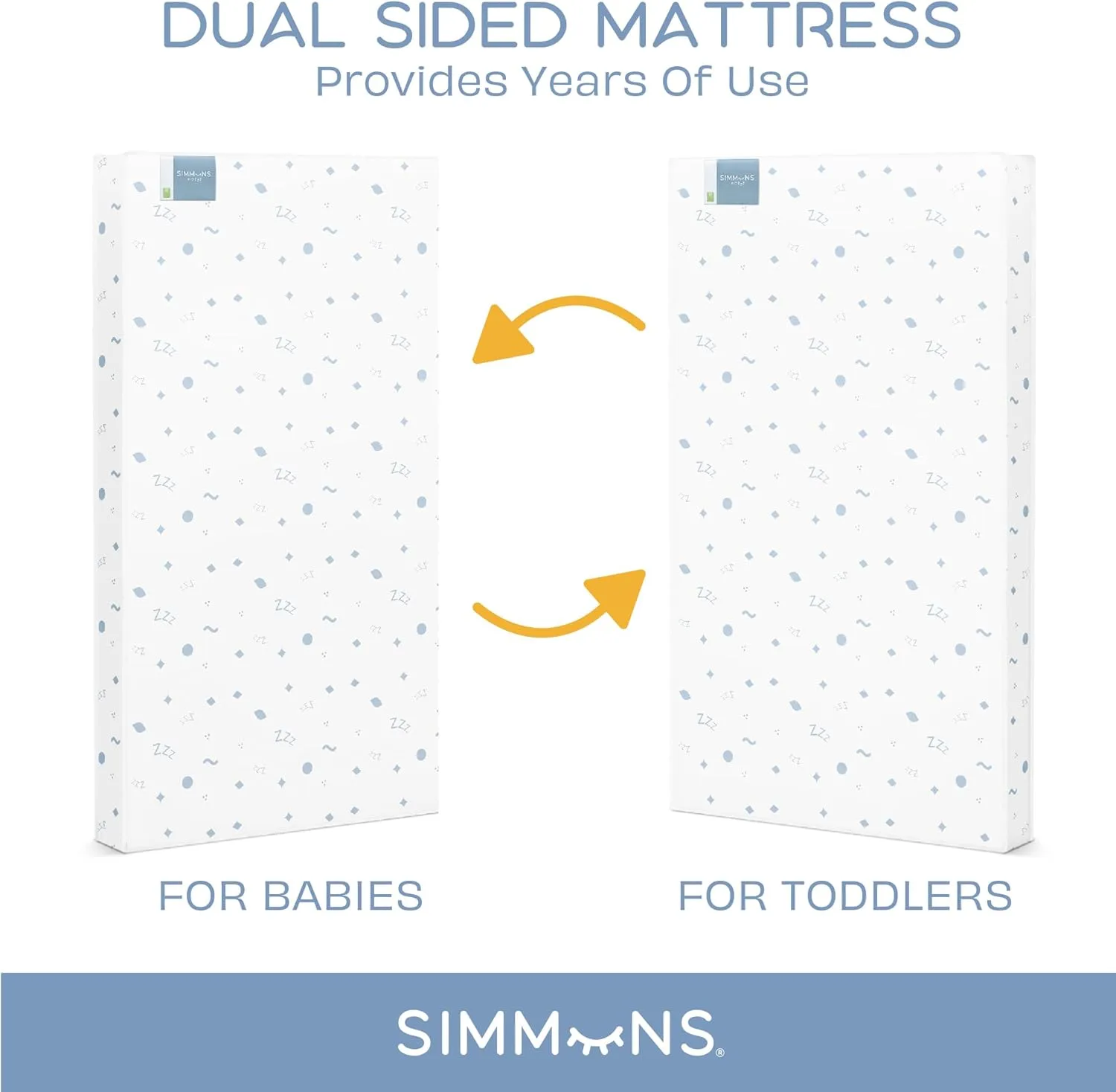 Simmons Kids Quiet Nights Dual Sided Baby Crib Mattress & Toddler Mattress - Sustainably Sourced Core - Waterproof - Hypoallergenic - GREENGUARD Gold Certified (Natural) - Ideal Firmness - Made in USA