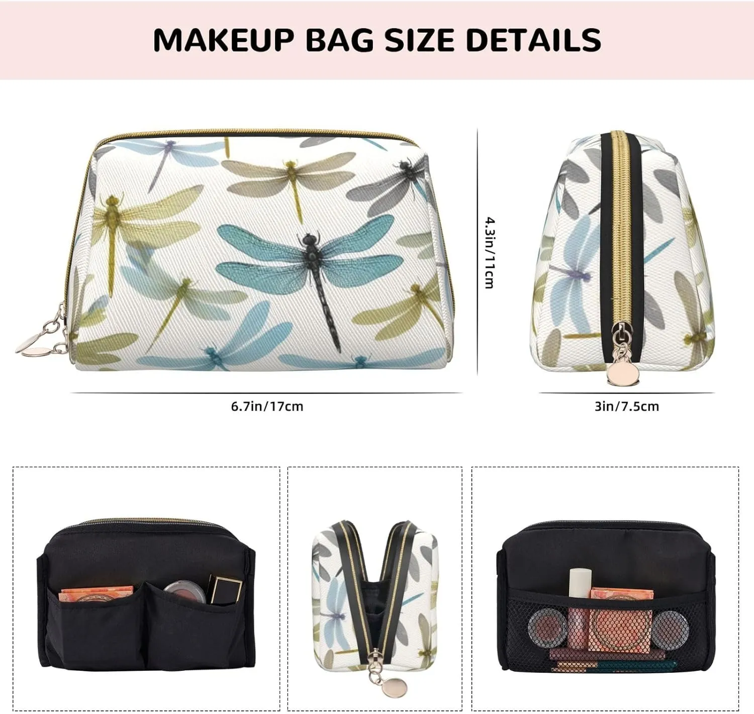 Simple Dragonfly Toiletry Pouch, Travel-Friendly Makeup Organizer For Makeup Brushes, Lipsticks