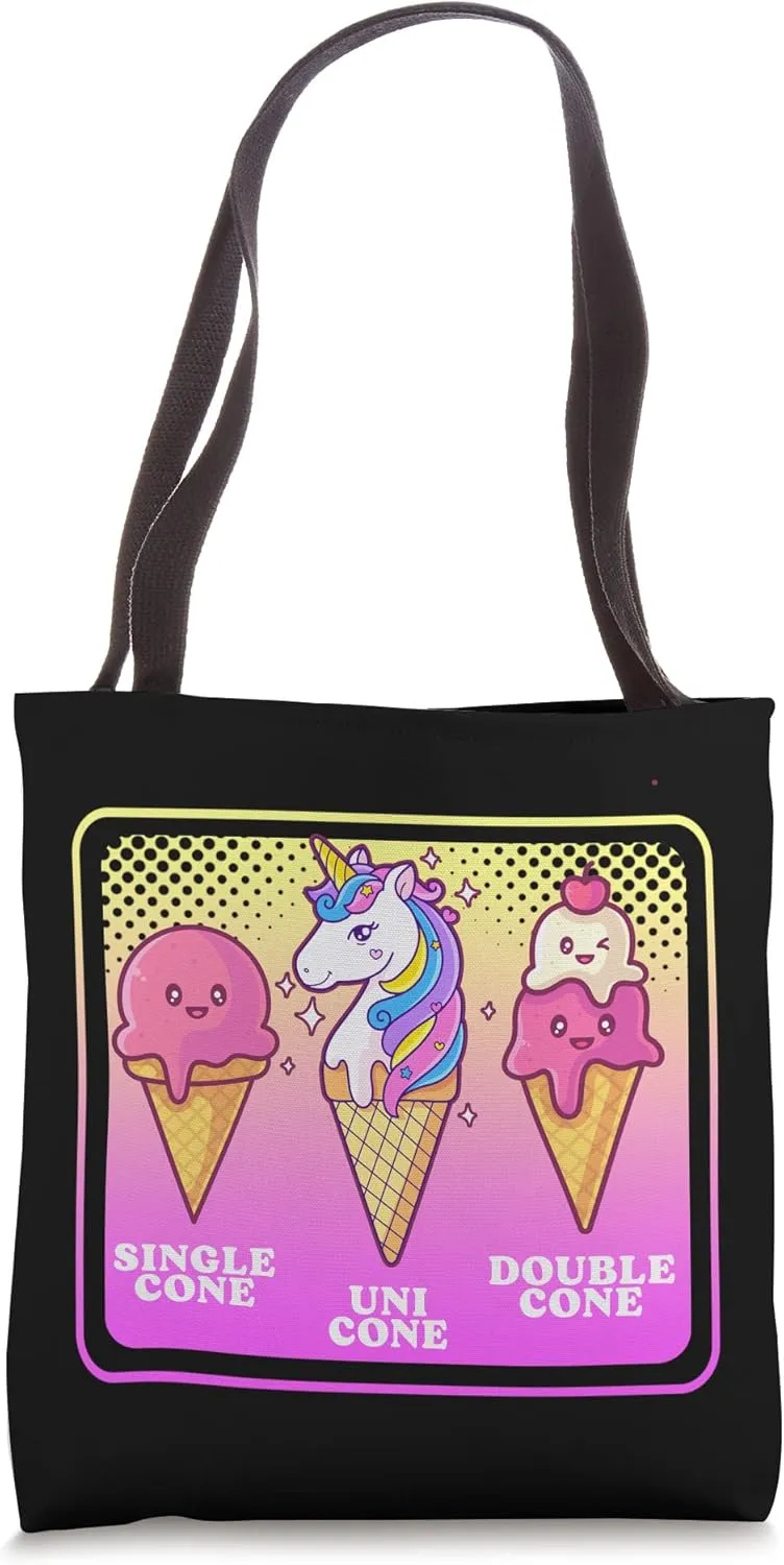 Single Cone Uni Cone Double Cone Unicorn Ice Cream Tote Bag