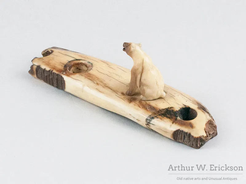 Siting Polar Bear on Fossilized Ivory Base