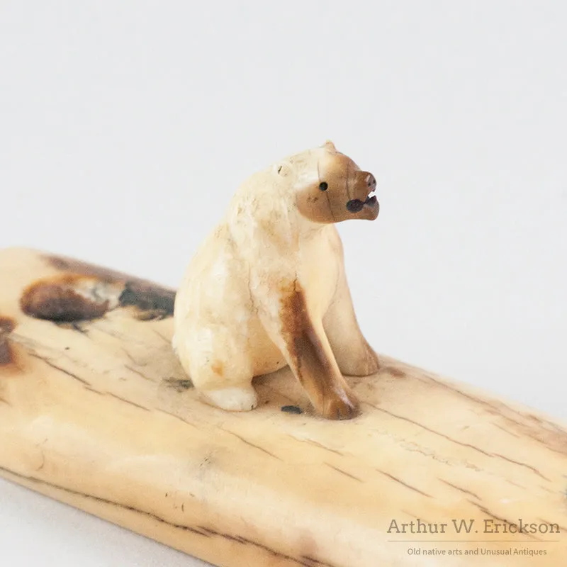 Siting Polar Bear on Fossilized Ivory Base