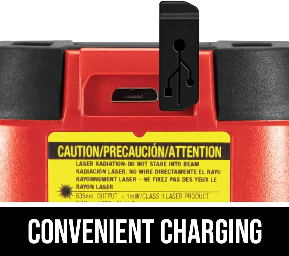 SKIL 50ft. Red Self-Leveling Cross Line Laser Level with Horizontal and Vertical Lines, Rechargeable Lithium Battery with USB Charging Port, Clamp & Carry Bag Included - LL932301