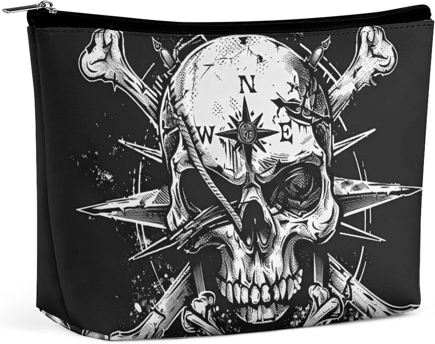 Skull Navigation Bones Compass Makeup Bag Cosmetic Pouch Toiletry Bags Travel Organizer