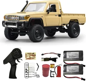 Skymaker MN82 RC Crawler 1/12 RC Truck 4x4 Toyota LC79 Remote Control Car 2.4GHz Off Road Rock Crawler with Two 1500mAh Battery Oil Drum Fire Extinguishers 280 Motor RC Pick-up Truck for Adult Yellow