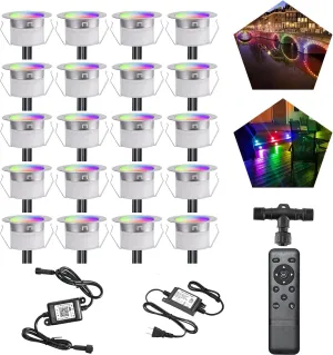 Smart Pixel LED Deck Light Kit, FVTLED 20pcs Φ1.77 WiFi Low Voltage RGB Multi-Color Dynamic Fantasy Color Recessed Deck Lighting Waterproof Outdoor Yard Path Stair Decor