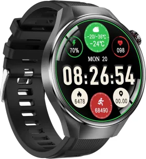 Smartwatch - 1.75" HD AMOLED Business & Outdoor Sports Watch with Heart Rate, Blood Pressure, SpO2, with Compass & Altimeter;Unique Zinc Alloy Design,Wireless Charging, (Black)