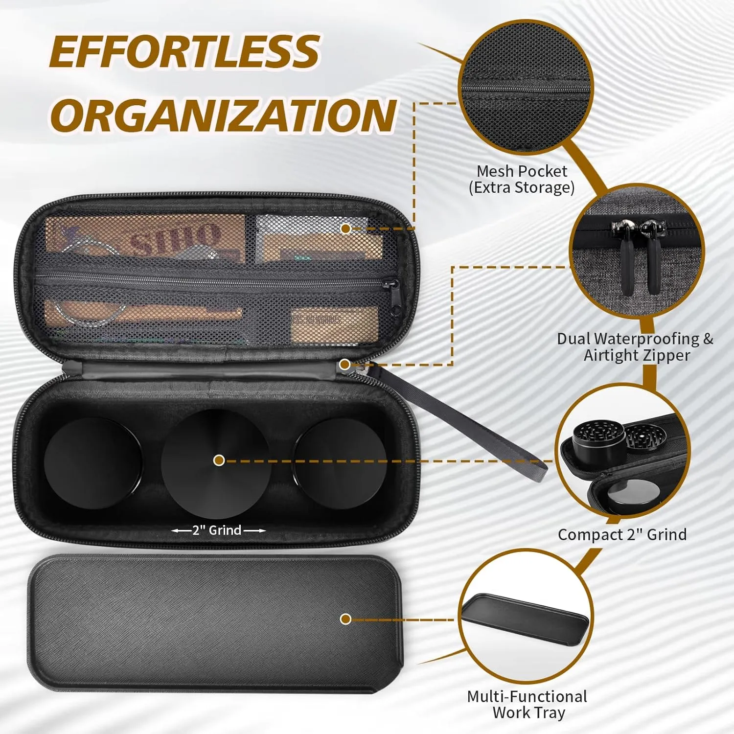 Smell Proof Bag – Smell Proof Stash Box with Glass Jars,Grind,Multi-Functional Work Tray, Waterproof & Odor Proof Bag,Large Stash Box For Your Accessories,Travel Essentials for Men,Grey