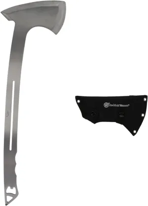 Smith & Wesson Bullseye Large Throwing Axe with 20in Full Tang Stainless Steel Design, Bottle Opener and Nylon Sheath for Outdoor Recreation and Competition