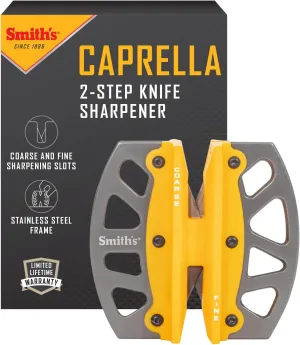 Smith’s 51176 Stainless Steel 2-Step Knife Sharpener | Yellow | Preset Coarse & Fine Slots | Outdoor Handheld Knife Sharpener | Fishing, Hunting, Filet, Pocket Knives | Portable Compact Keychain Tool