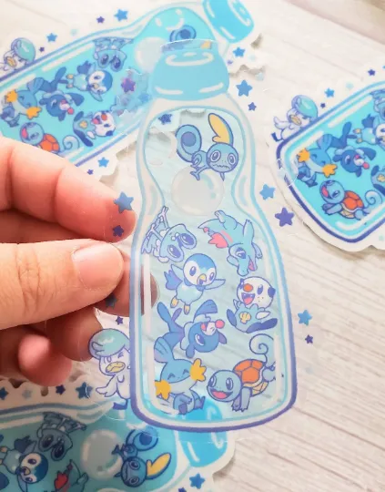 Snack Time Starters | Grass, Fire, Water Starter Poke Clear Vinyl Sticker