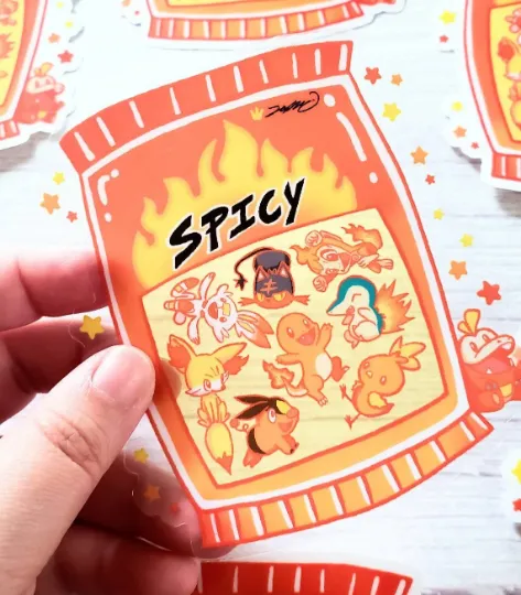 Snack Time Starters | Grass, Fire, Water Starter Poke Clear Vinyl Sticker