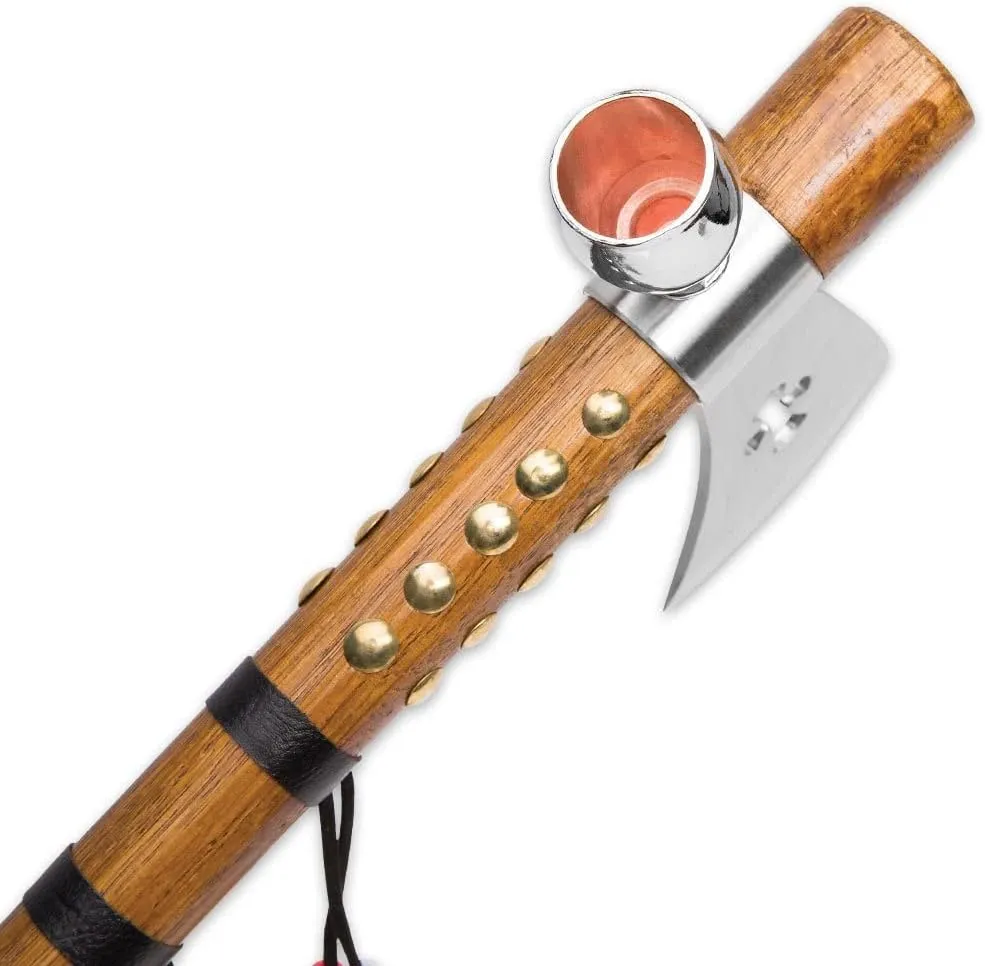 Snake Eye Tactical Native American Peace Pipe Tomahawk Axe 18.75-Inches Overall Length (Brown with Feather)