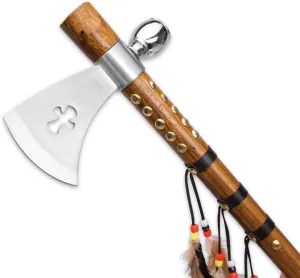 Snake Eye Tactical Native American Peace Pipe Tomahawk Axe 18.75-Inches Overall Length (Brown with Feather)