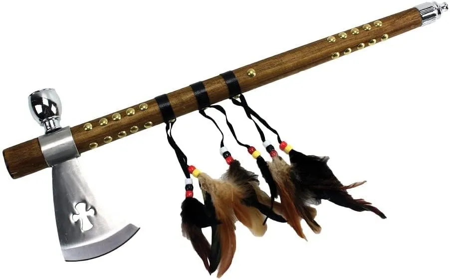 Snake Eye Tactical Native American Peace Pipe Tomahawk Axe 18.75-Inches Overall Length (Brown with Feather)