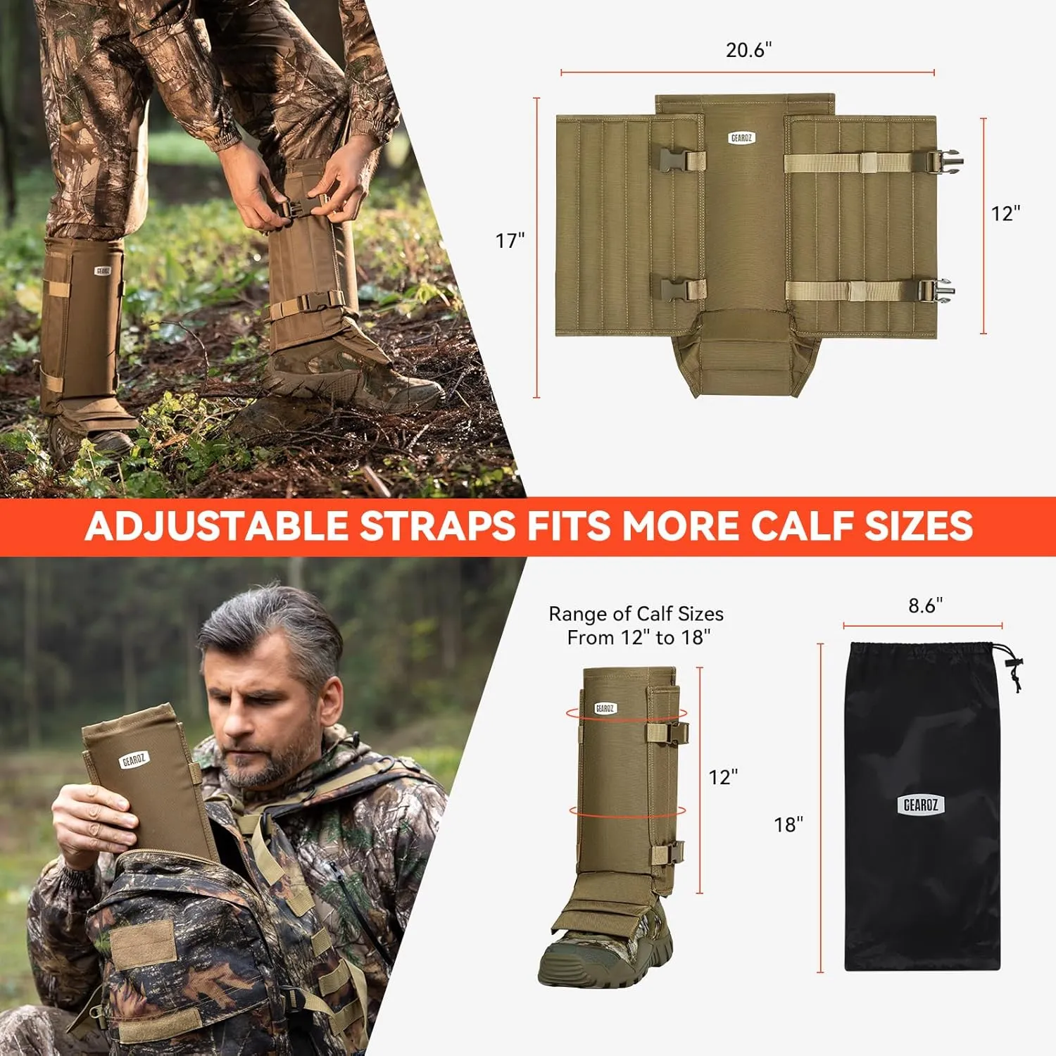 Snake Gaiters Snake Chaps, Waterproof Lower Legs Snake Guards, Snake Bite Protective Gaiters, Anti-Snake Gaiters for Men/Women, Adjustable Size for Hunting/Hiking/Farm Working