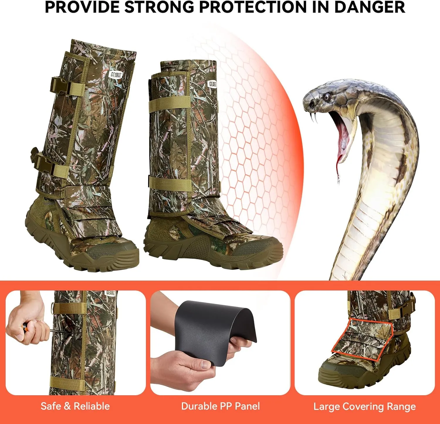 Snake Gaiters Snake Chaps, Waterproof Lower Legs Snake Guards, Snake Bite Protective Gaiters, Anti-Snake Gaiters for Men/Women, Adjustable Size for Hunting/Hiking/Farm Working