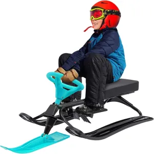 Snow Racer Sled for Adults/Kids/Teens,with Steering Wheel & Twin Brakes, 220lbs Loading Capacity, Used for Skiing, Ice Skating, Sand Skating