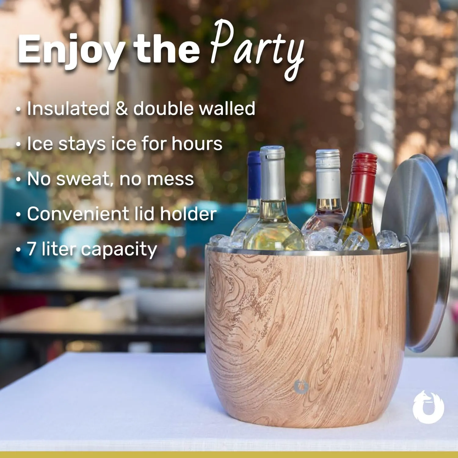 SNOWFOX XL Premium Vacuum Insulated Double Wall Stainless Steel Ice Bucket with Lid/Scoop, Bar Accessories, Large Elegant Party Bucket, Chill Several Bottles, Beautiful Entertaining, 7L, Matte Black