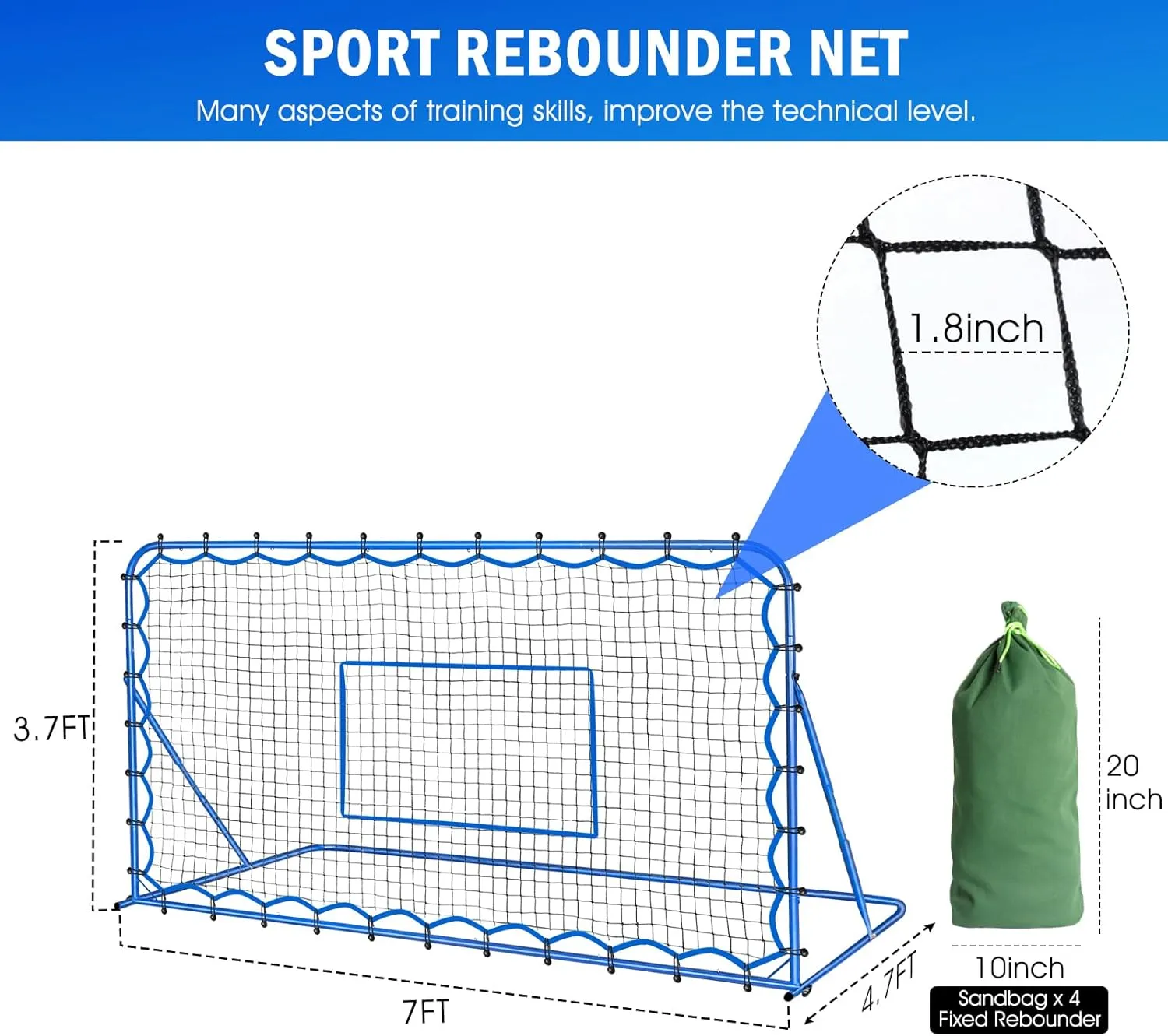Soccer Rebounder Net, Quick-Switch Angle Soccer Training for Control, Passing Practice, Easy Setup Rebounder Gifts Aids & Equipment for Kids,Teens & Adults