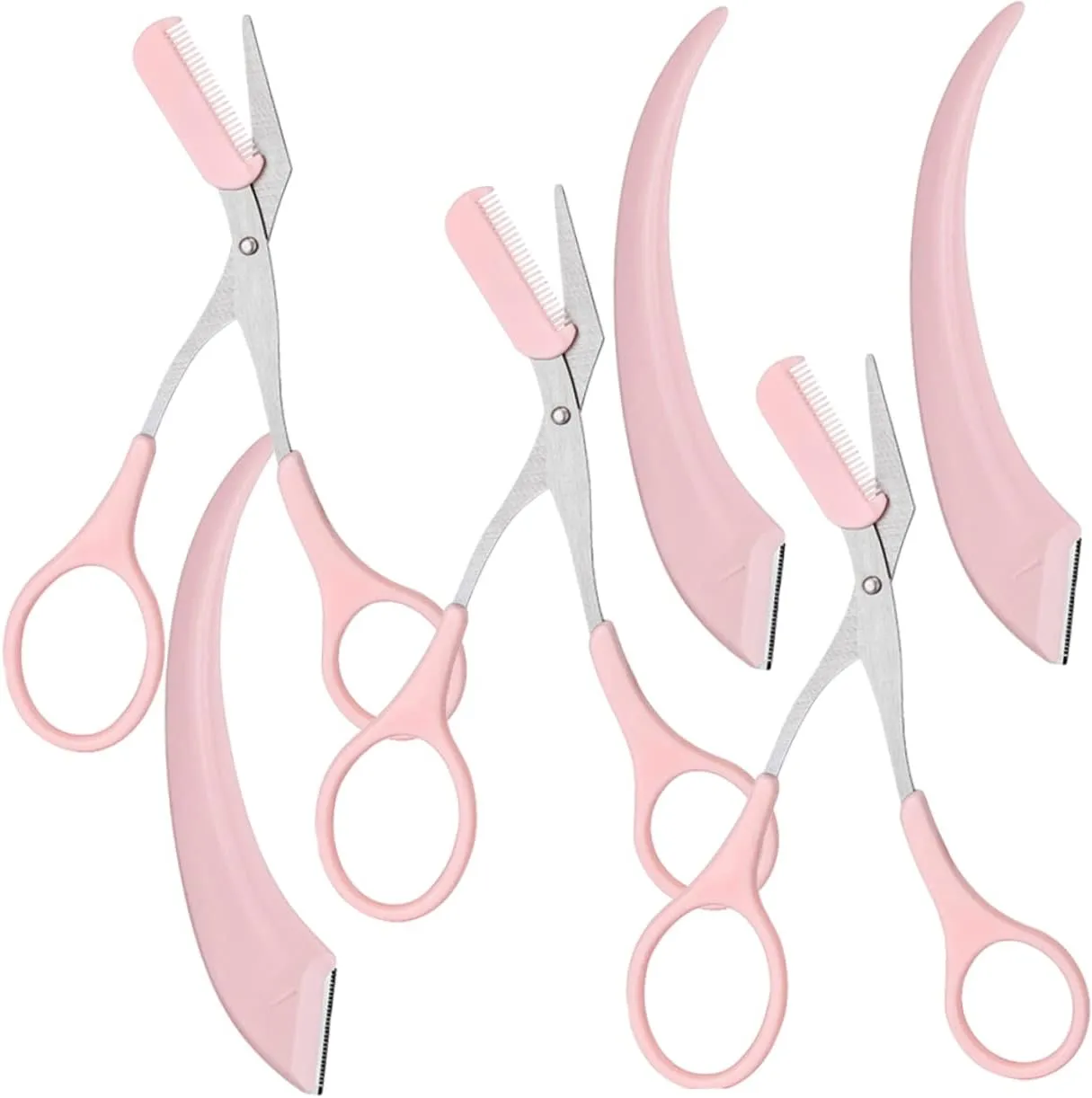 SOIMISS 3 Set Eyebrow Shaping Tool Set Razor Face Trimmer Brow Kit Eyebrows Beauty Comb Small Hair Portable Eyebrow Trimmer Grooming Shapers Scissor Cutter Stainless Steel Pink