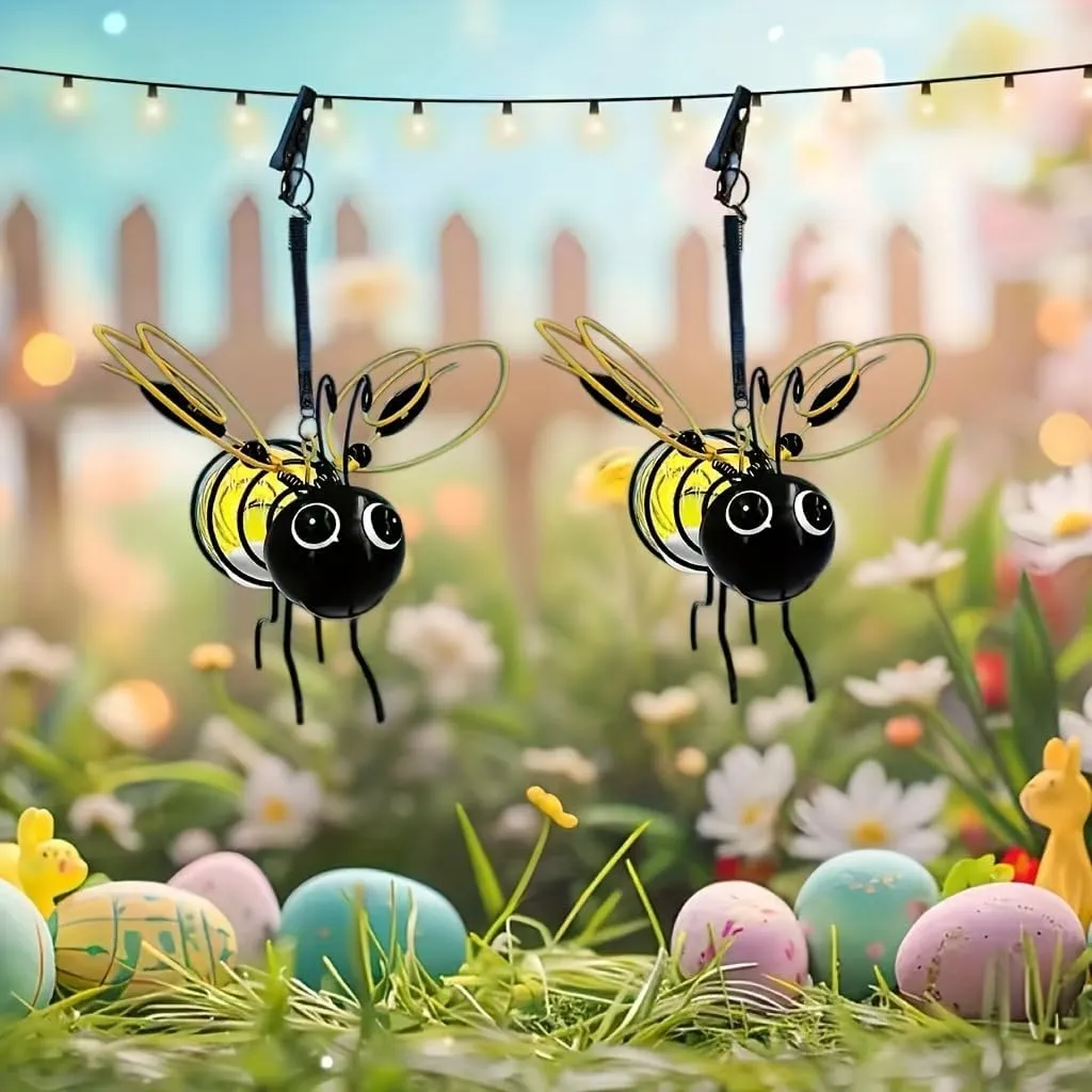 Solar Bees Lights Outdoor 2025 New Hanging Solar Garden Bee Outdoor Patio Garden Decor Simulation Bumble Solar Light for Christmas, Yard, Patio, Porch (blue-3pcs)