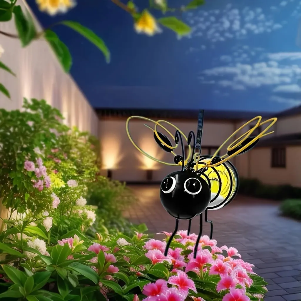 Solar Bees Lights Outdoor 2025 New Hanging Solar Garden Bee Outdoor Patio Garden Decor Simulation Bumble Solar Light for Christmas, Yard, Patio, Porch (blue-3pcs)