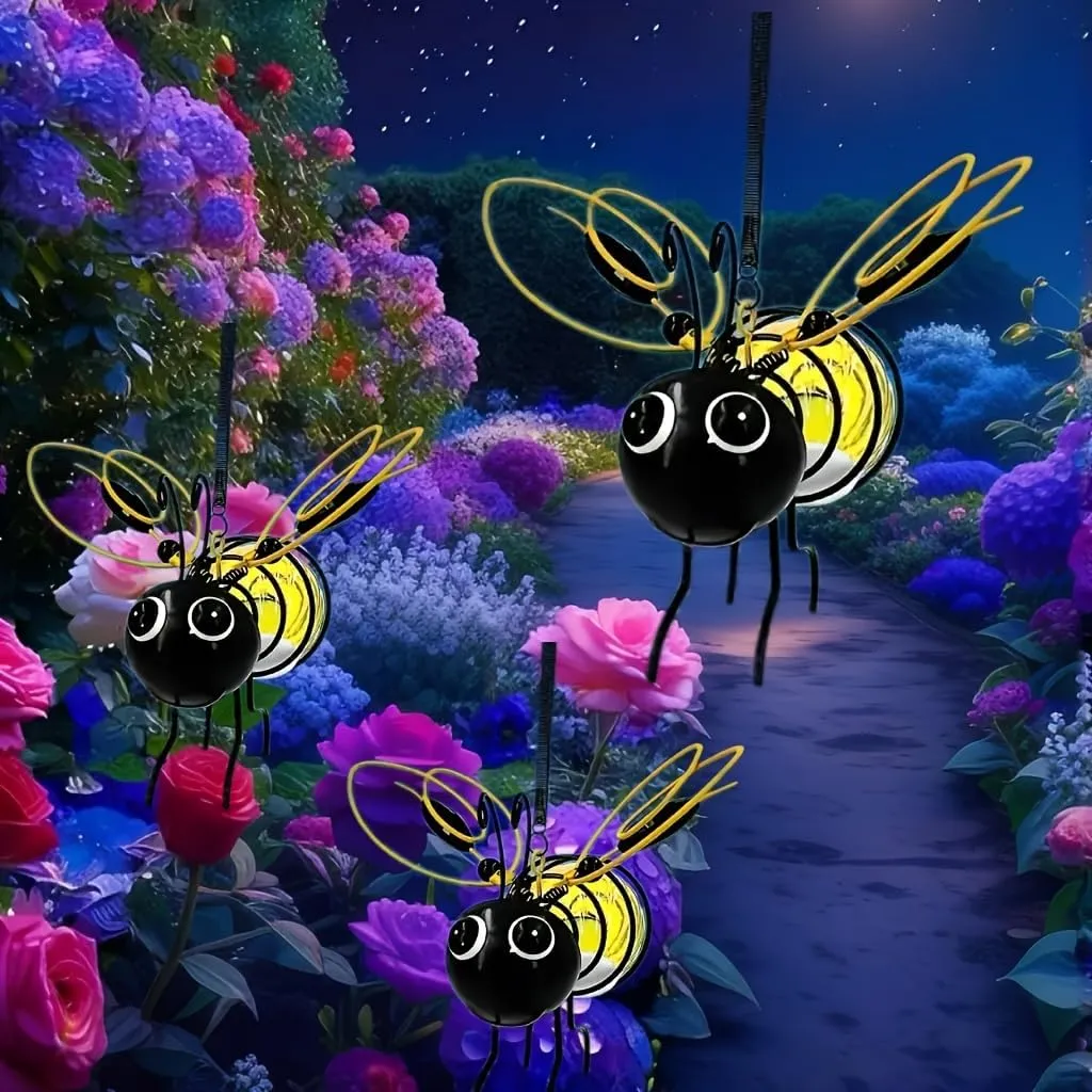Solar Bees Lights Outdoor 2025 New Hanging Solar Garden Bee Outdoor Patio Garden Decor Simulation Bumble Solar Light for Christmas, Yard, Patio, Porch (blue-3pcs)