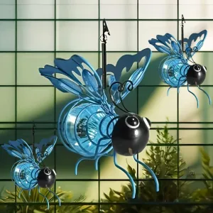Solar Bees Lights Outdoor 2025 New Hanging Solar Garden Bee Outdoor Patio Garden Decor Simulation Bumble Solar Light for Christmas, Yard, Patio, Porch (blue-3pcs)