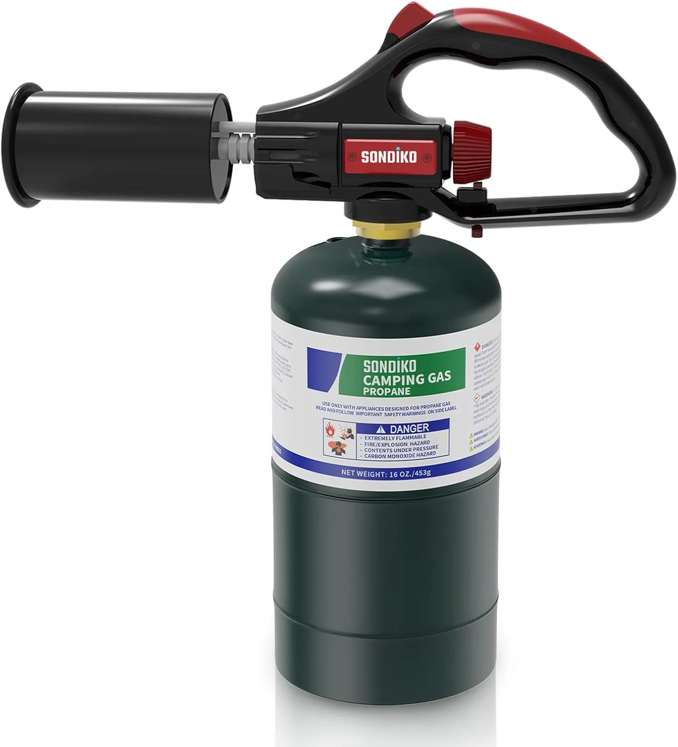 Sondiko Cooking Propane Torch Head Kitchen Torch, Outdoor Campfire Torch with Safety Lock and Adjustable Flame for BBQ Searing Steak, Creme Brulee (Tank Not Included)