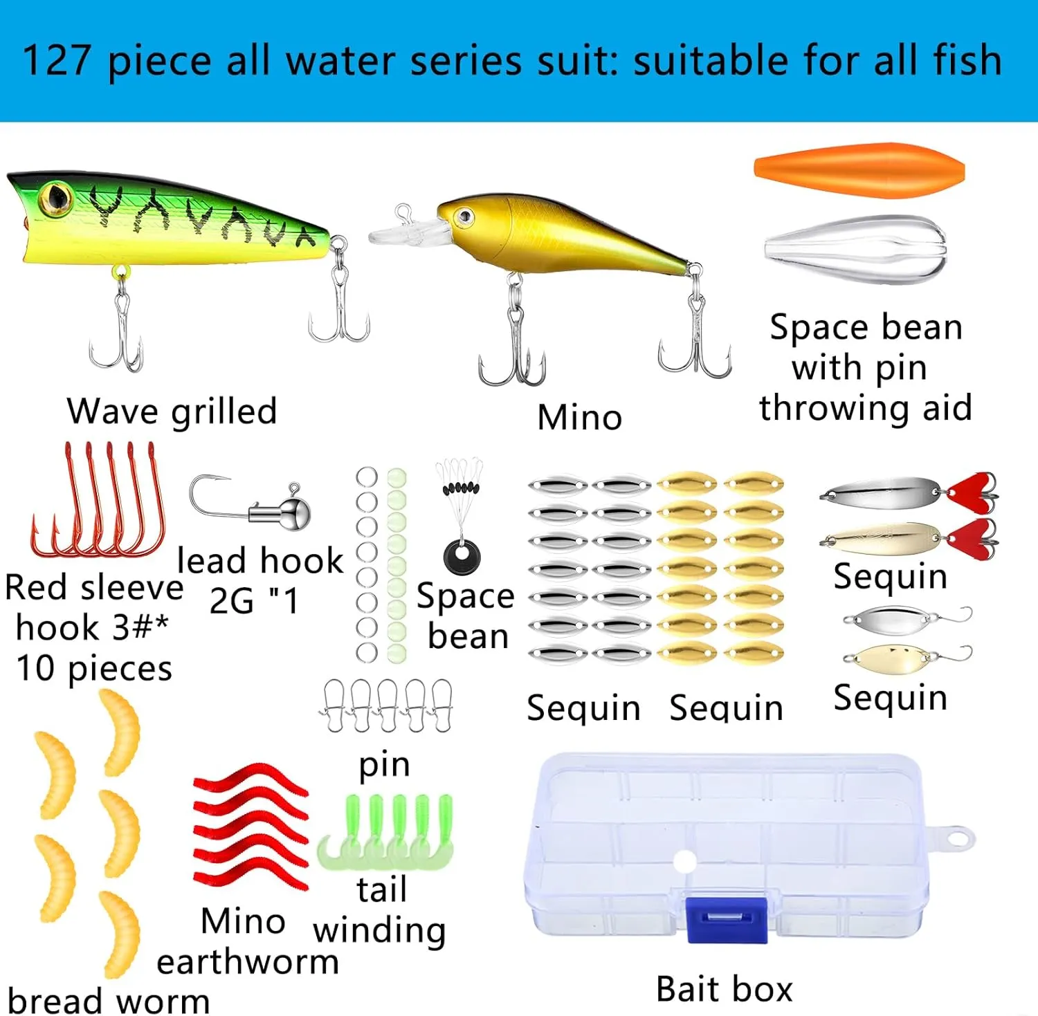 Sosation 134 Pcs Fishing Tool Kit Fishing Gear and Equipment for Men Adults, Include Hook Remover, Pliers Kit, Tackle Box with Tackle Included, Lures, Lip Gripper, Weigh Scale