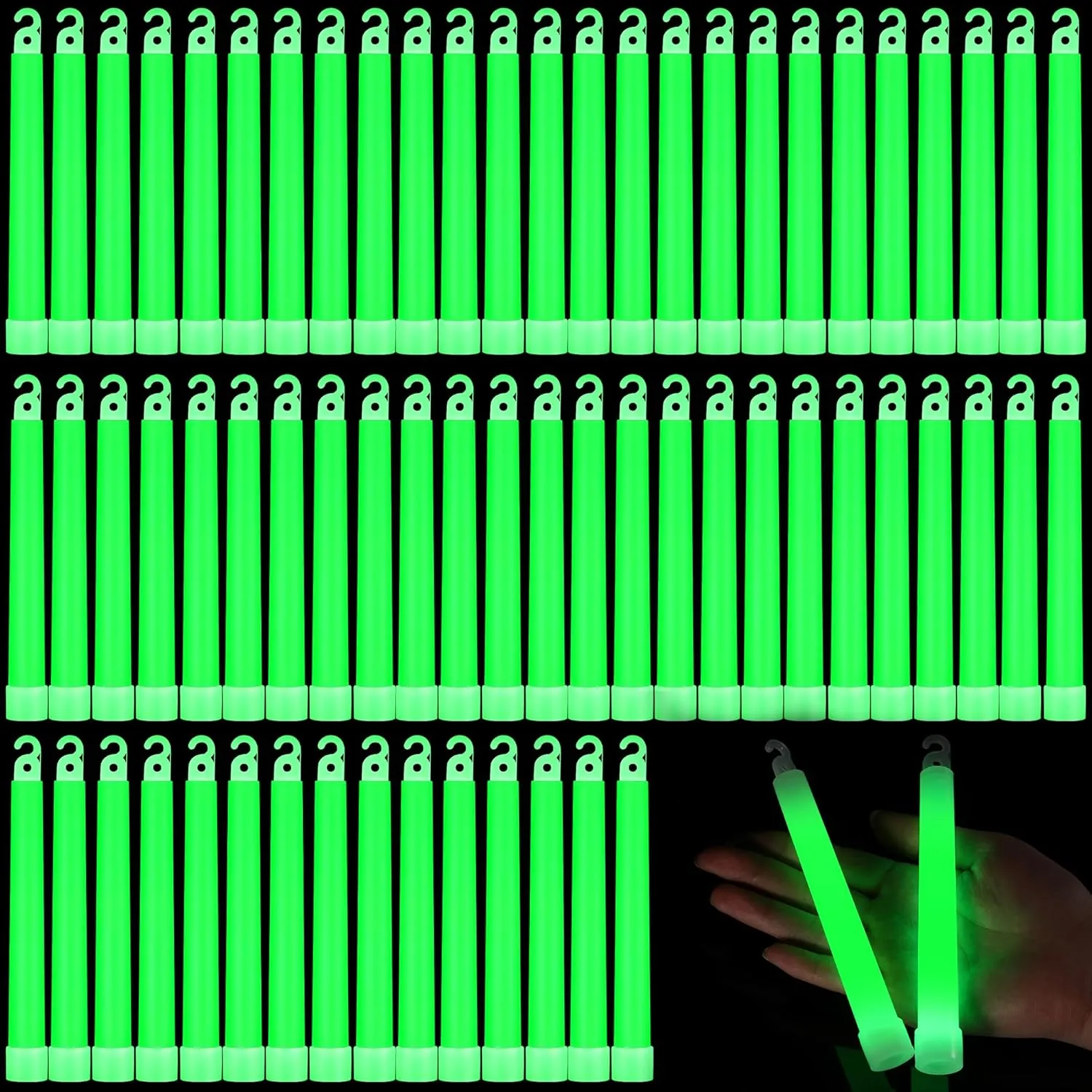 Sotiff Bright 6 Inch Large Glow Sticks Bulk Green Emergency Glow in The Dark Sticks with 12 Hour Duration for Camping Hiking Outdoor Parties Activities Survival Storms Blackouts(144 Pcs)