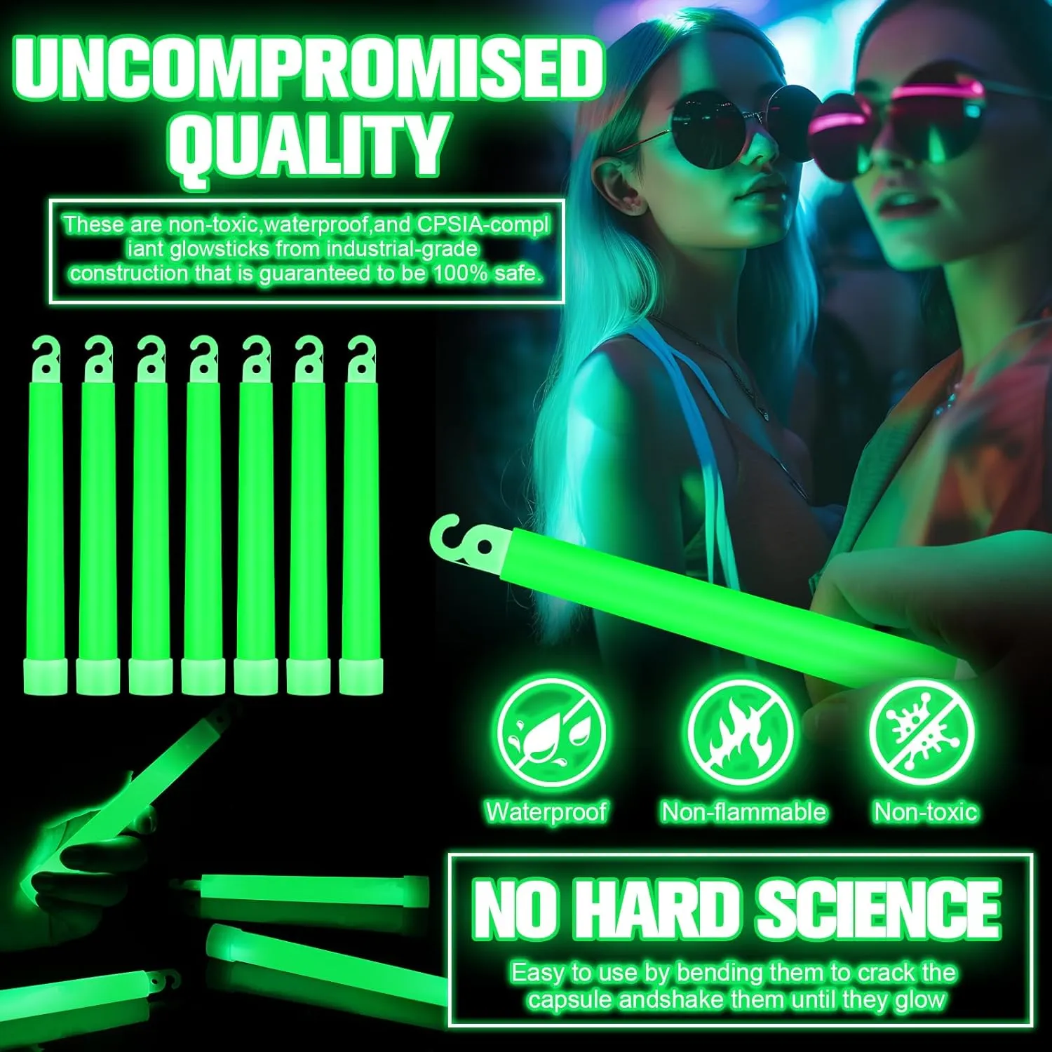 Sotiff Bright 6 Inch Large Glow Sticks Bulk Green Emergency Glow in The Dark Sticks with 12 Hour Duration for Camping Hiking Outdoor Parties Activities Survival Storms Blackouts(144 Pcs)