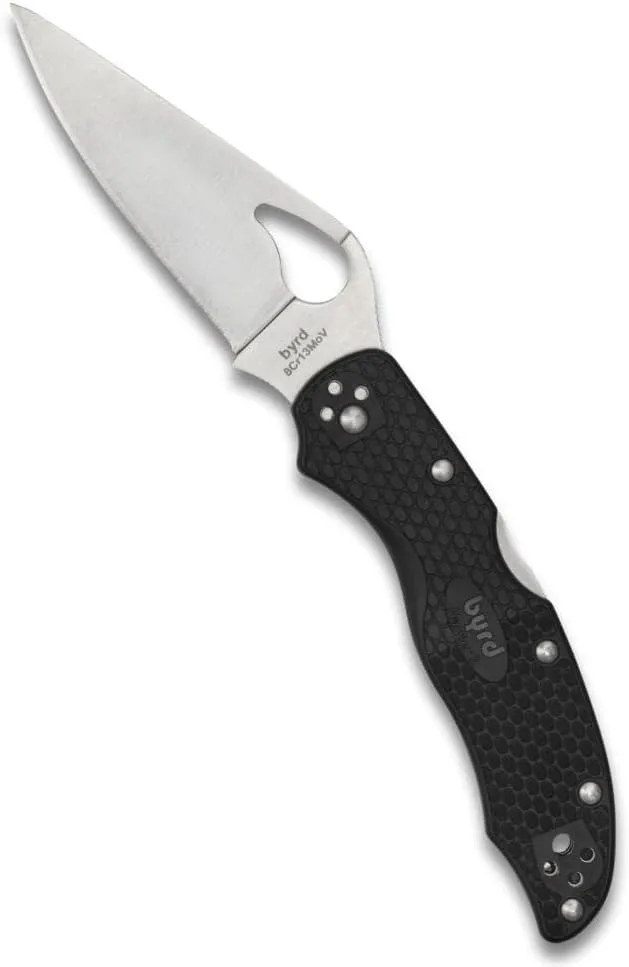 Spyderco Byrd Harrier 7.62" Lightweight Knife with 3.36" 8Cr13MoV Steel Blade and Black Non-Slip FRN Handle - PlainEdge - BY01PBK2