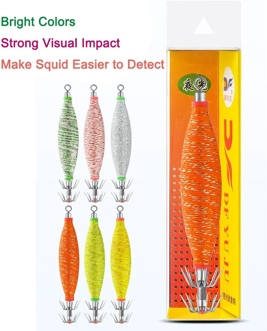 Squid Jigs - Luminous Stainless Steel Fishing Lures Hooks Saltwater Glow in The Dark Squid Catchers Multiple Colors